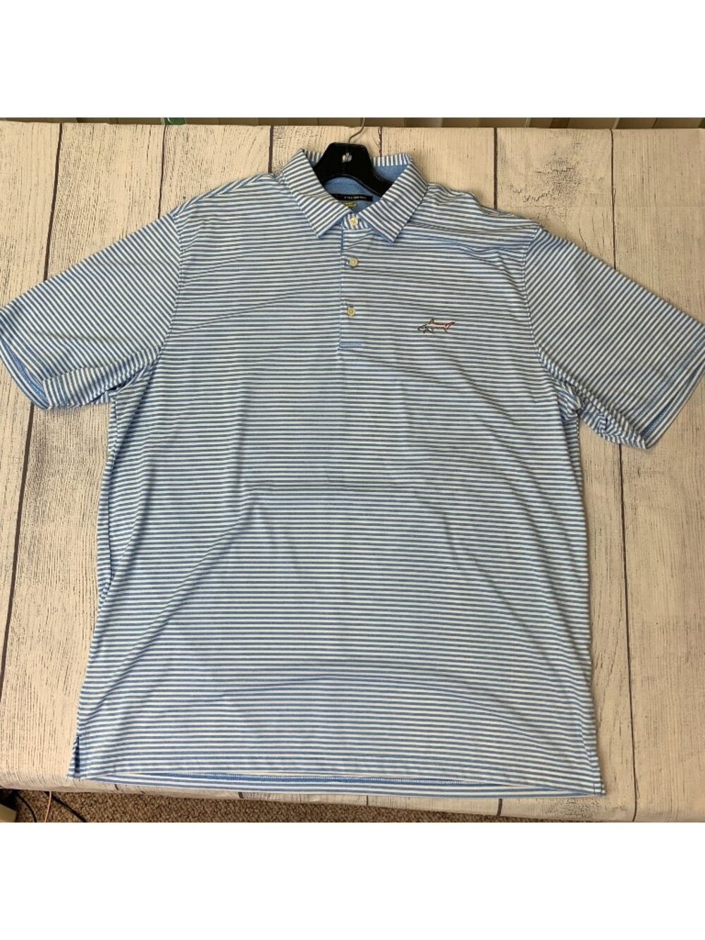 Greg Norman sz XXL Golf Polo SS Blue White Striped Play Dry Athletic Wear